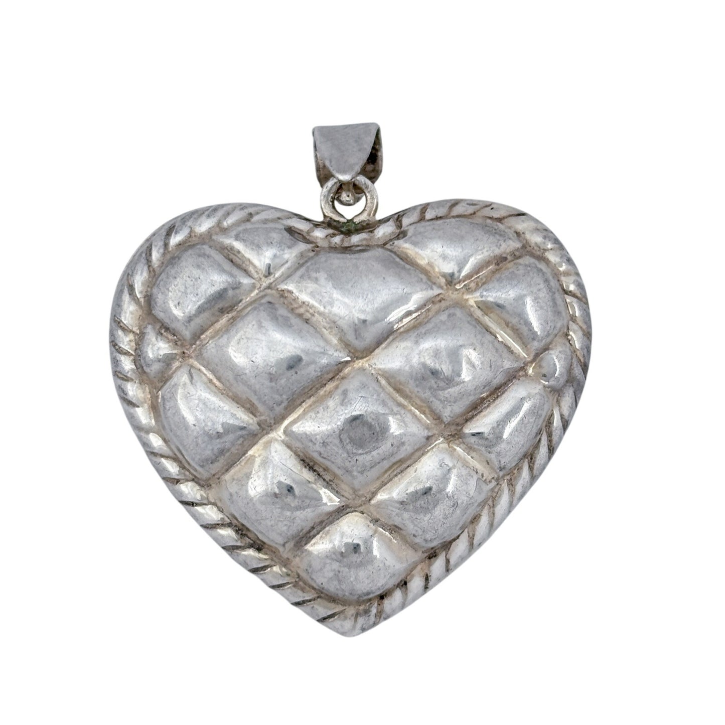 Vintage Sterling Silver 925 Puffed Quilted Heart Pendant