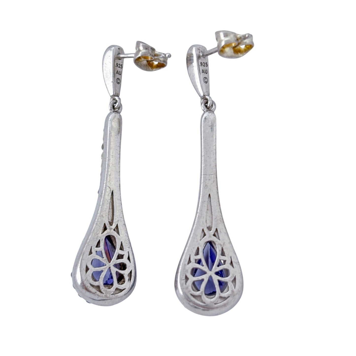 Vintage Sterling Silver 925 Purple Crystal Teardrop Dangle Earrings