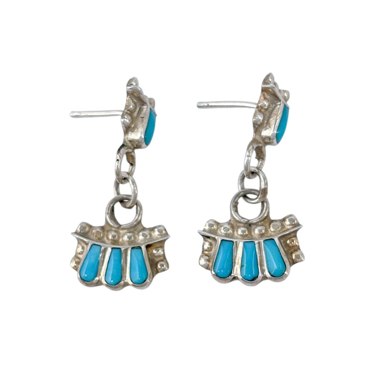 Vintage Sterling Silver 925 Zuni Petit Point Turquoise Earrings