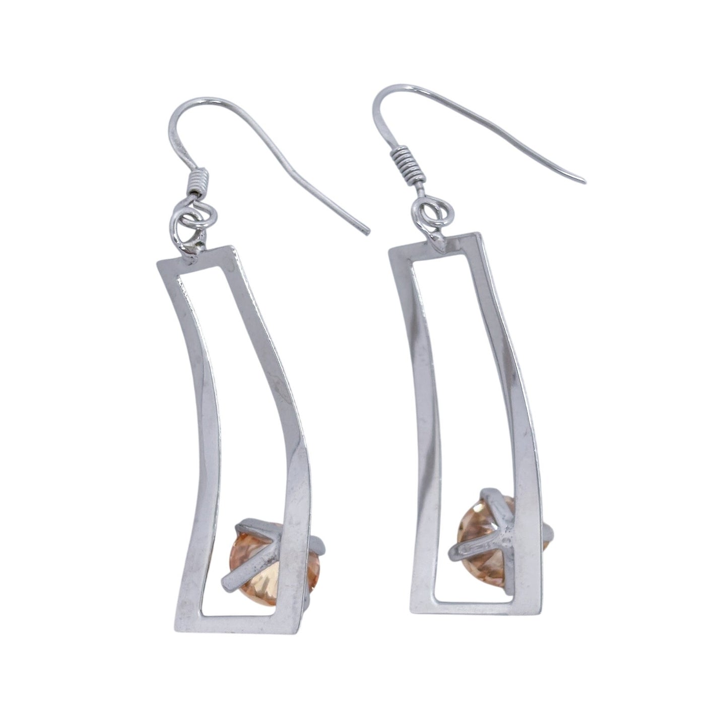 Estate Sterling Silver 925 Twisted Champagne Cubic Zirconia Earrings