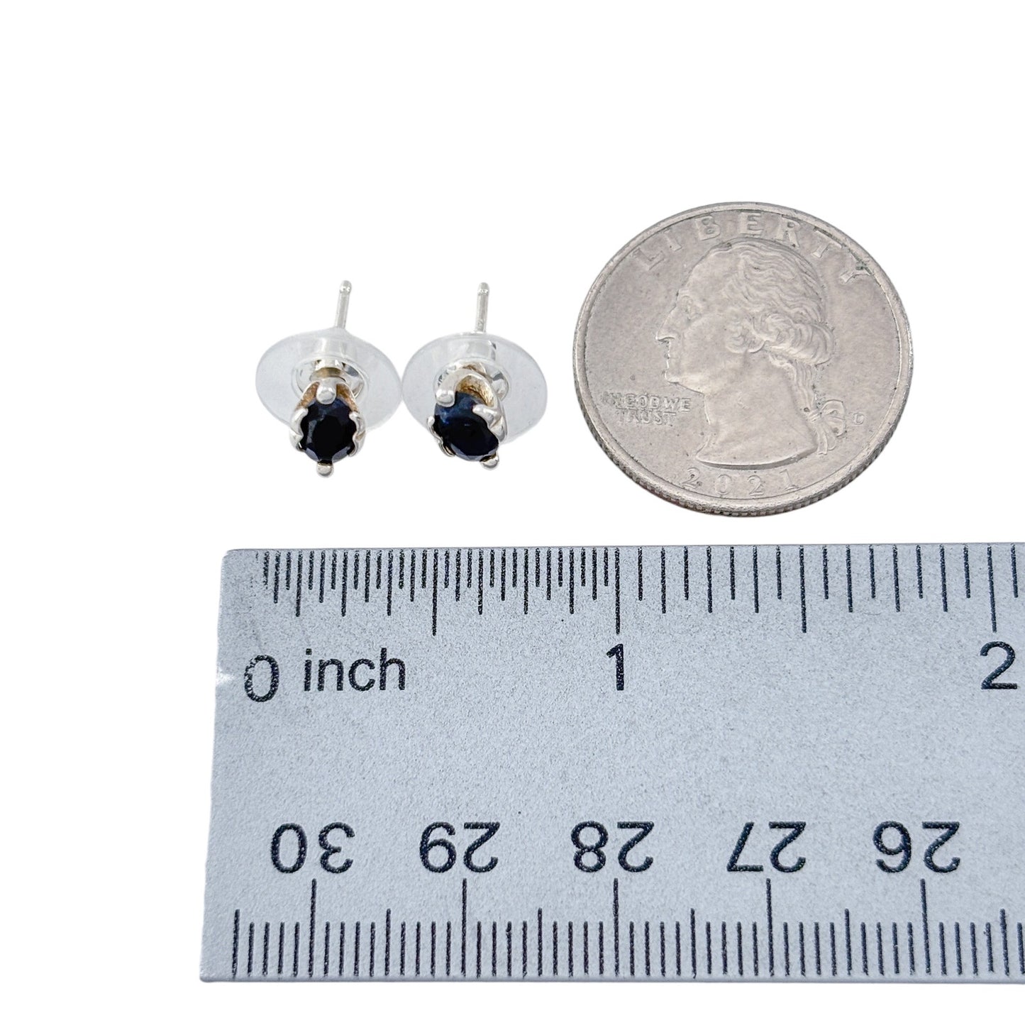 Vintage Sterling Silver 925 Sapphire Oval Stud Earrings