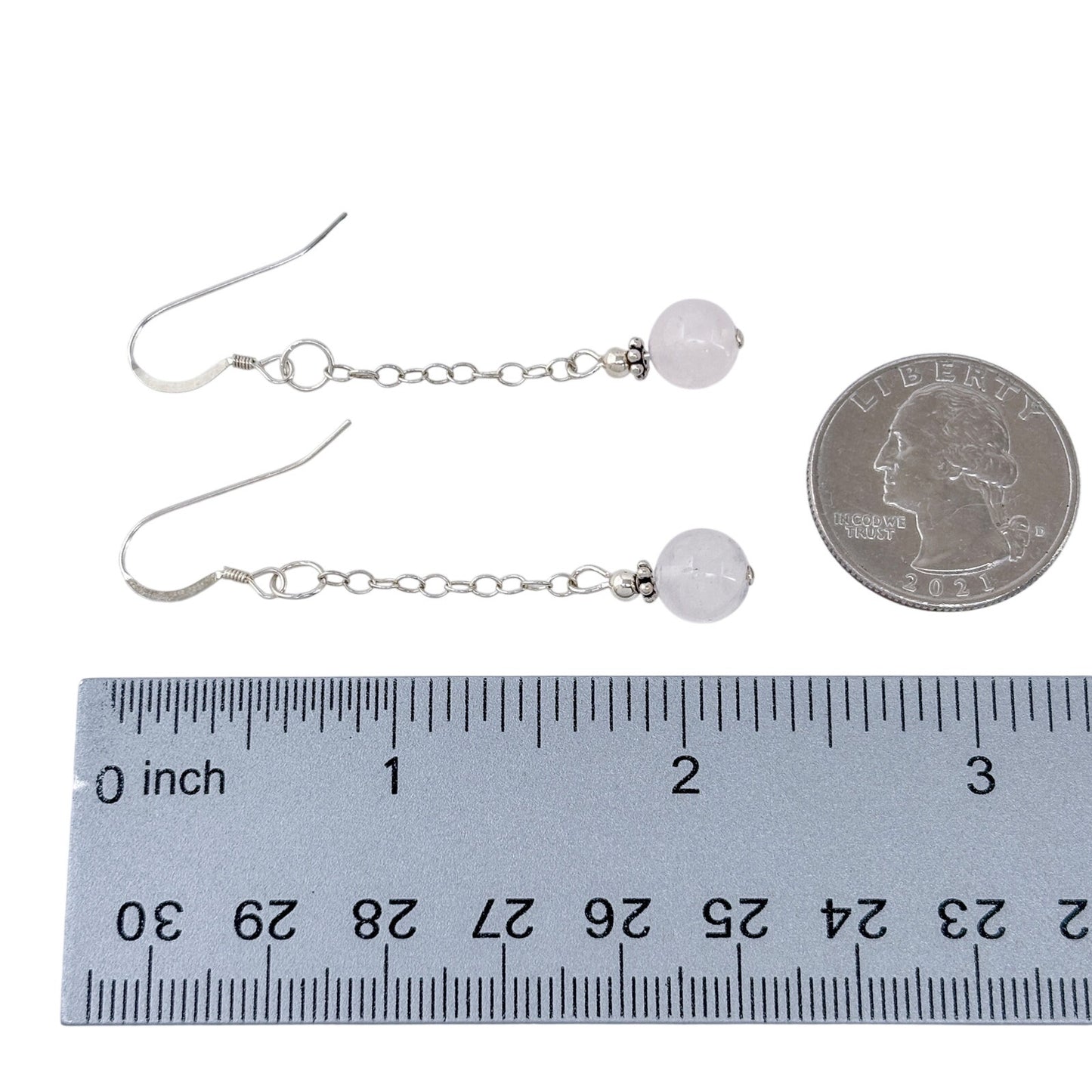 Vintage Sterling Silver 925 Rose Quartz Drop Earrings