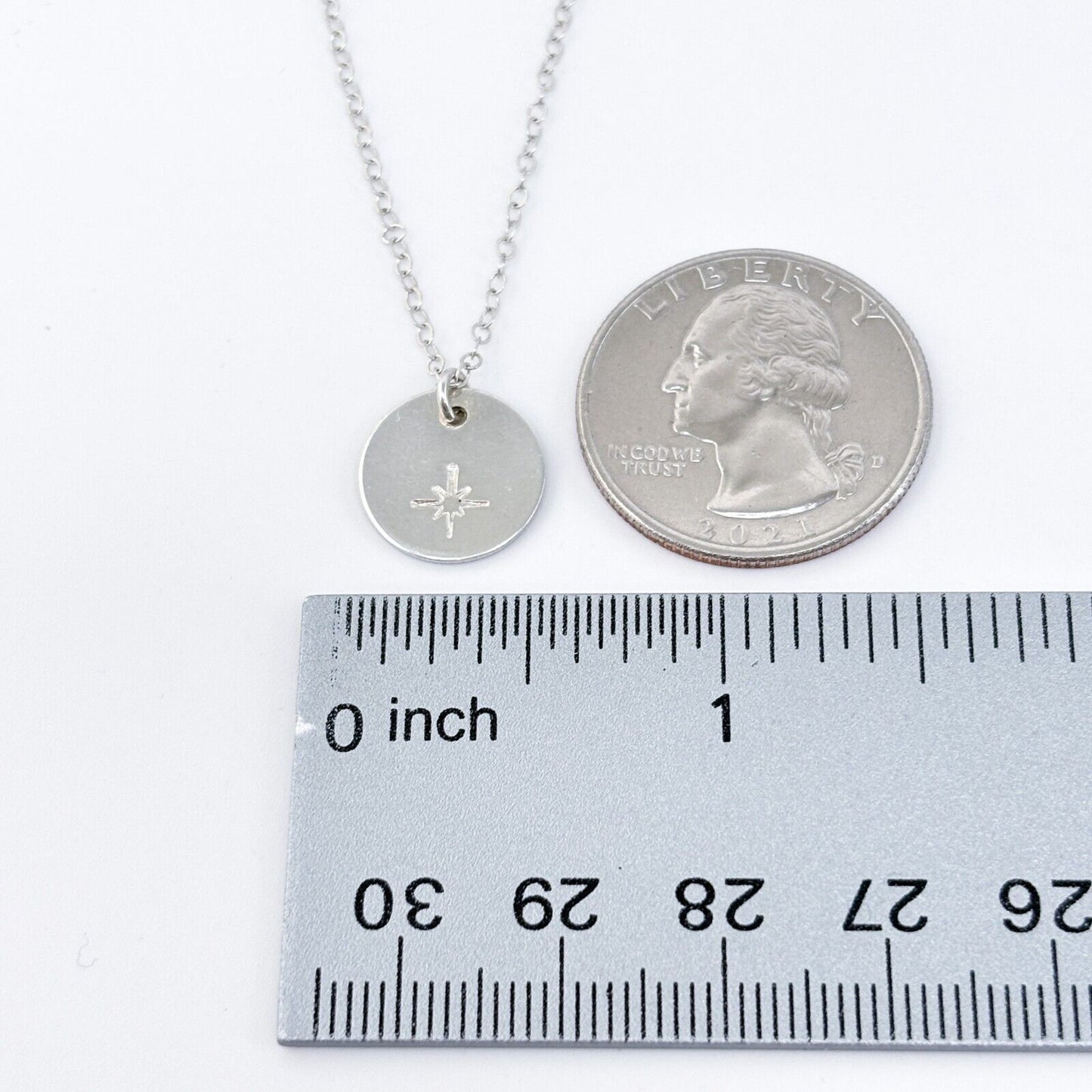 Vintage Sterling Silver 925 Disc Pendant Necklace 17.75"-19.25"