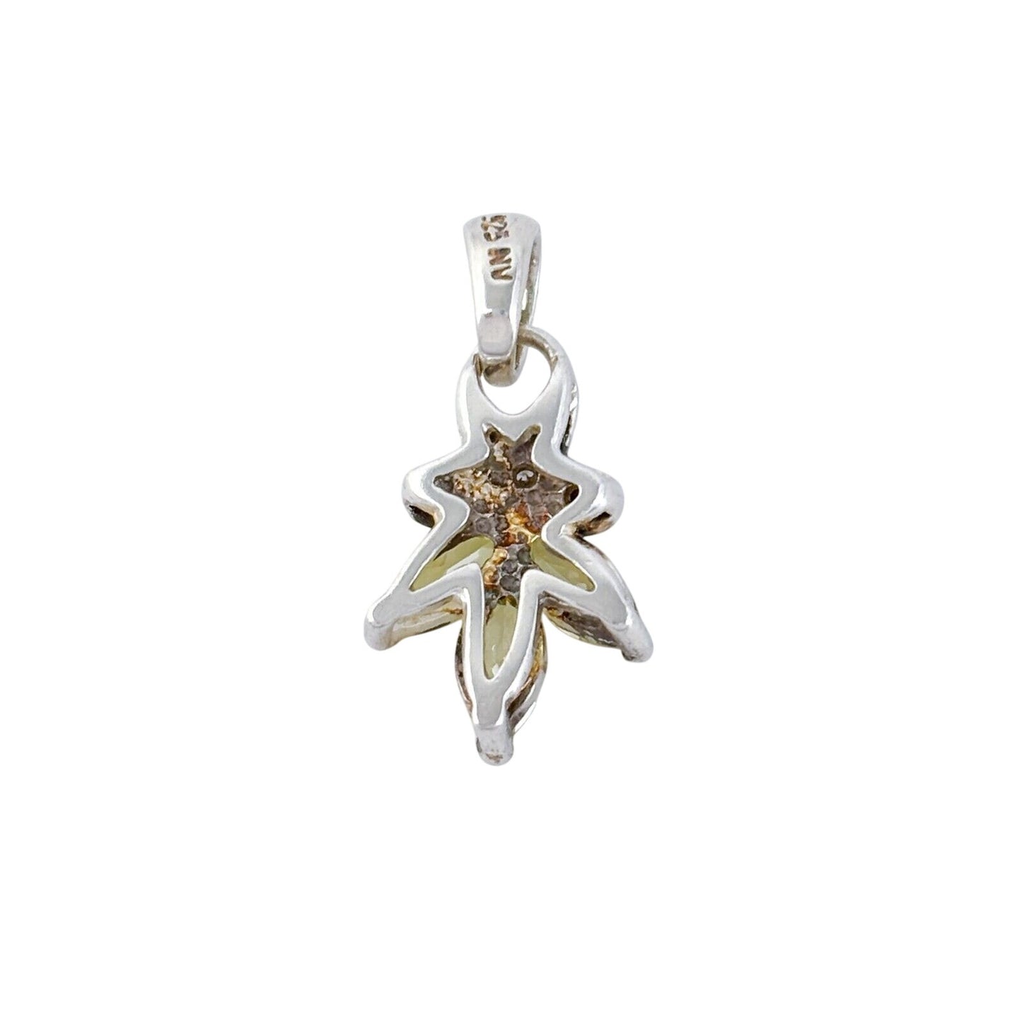 Vintage Sterling Silver 925 Yellow Cubic Zirconia Floral Pendant