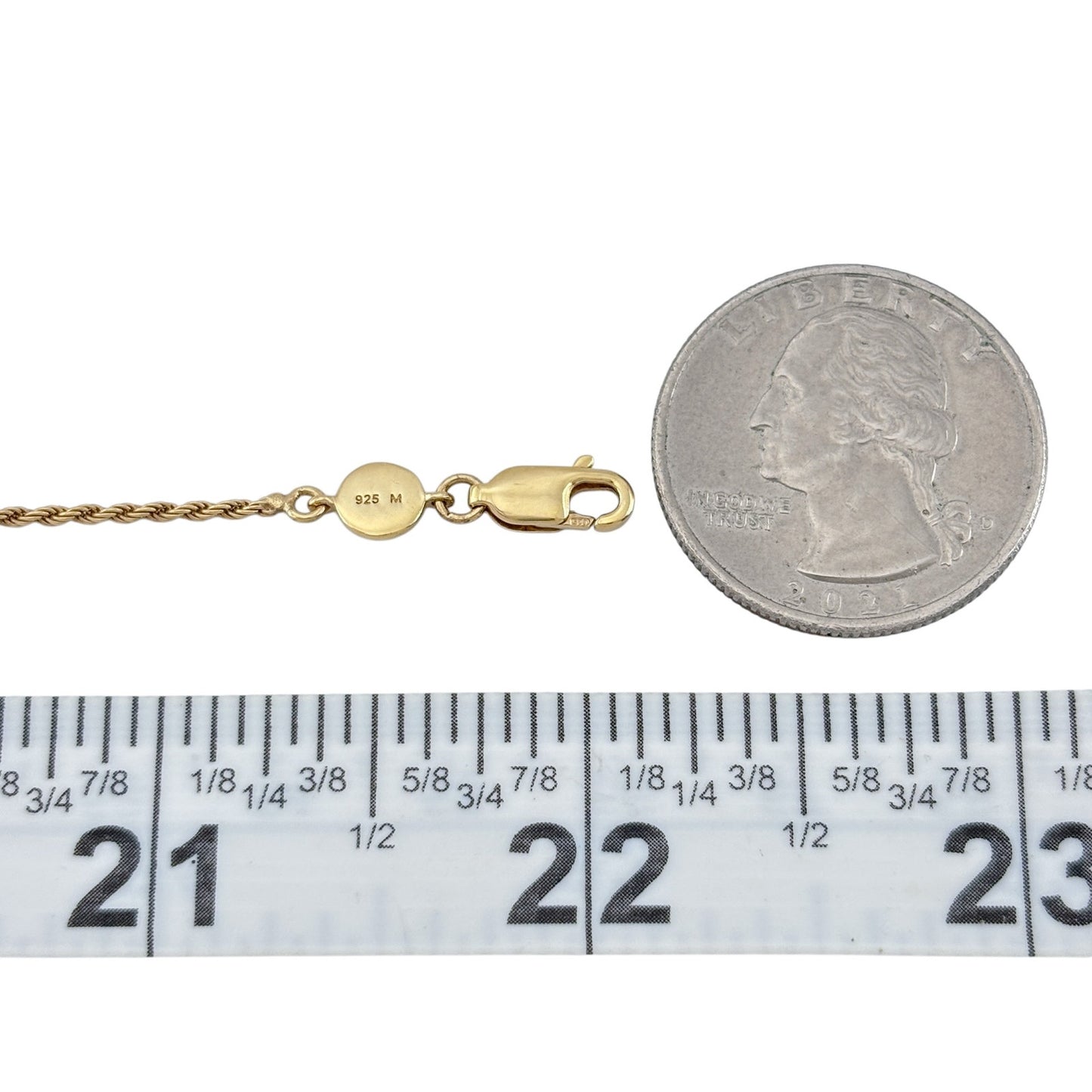 Vintage Gold-Tone Sterling Silver 925 Rope Chain Necklace 18"