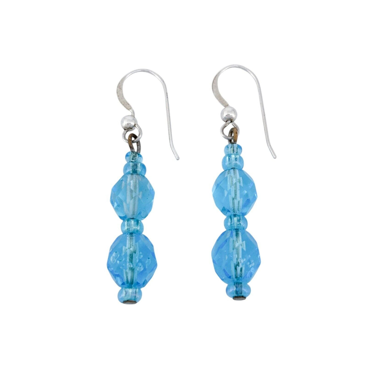 Vintage Silver-Tone Glass Bead Dangle Earrings