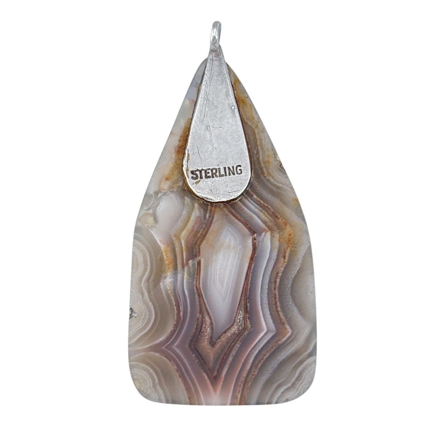 Vintage Sterling Silver 925 Gray Banded Agate Pendant