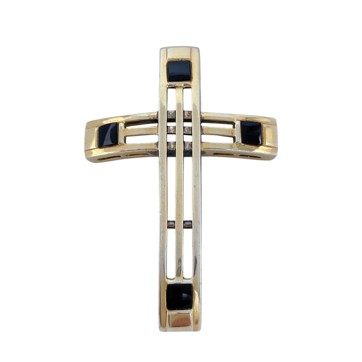 Vintage Sterling Silver 925 Gold Plated Onyx Cross Pendant