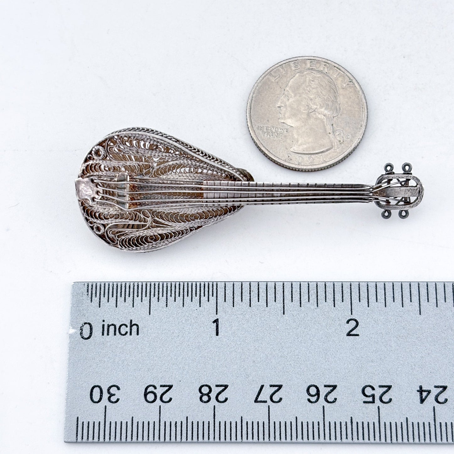 Vintage Sterling Silver 925 Lute Brooch