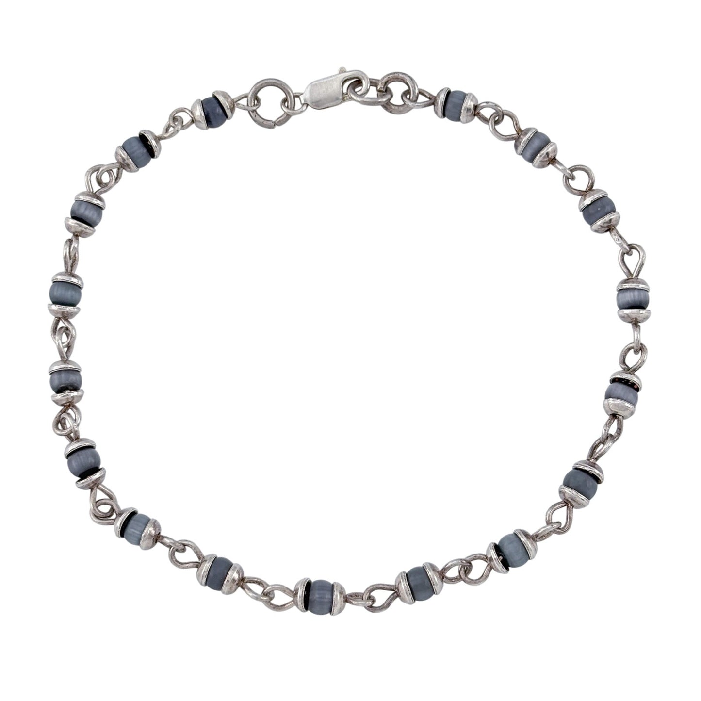 Vintage Sterling Silver 925 Cat's Eye Chain Anklet 9.25"