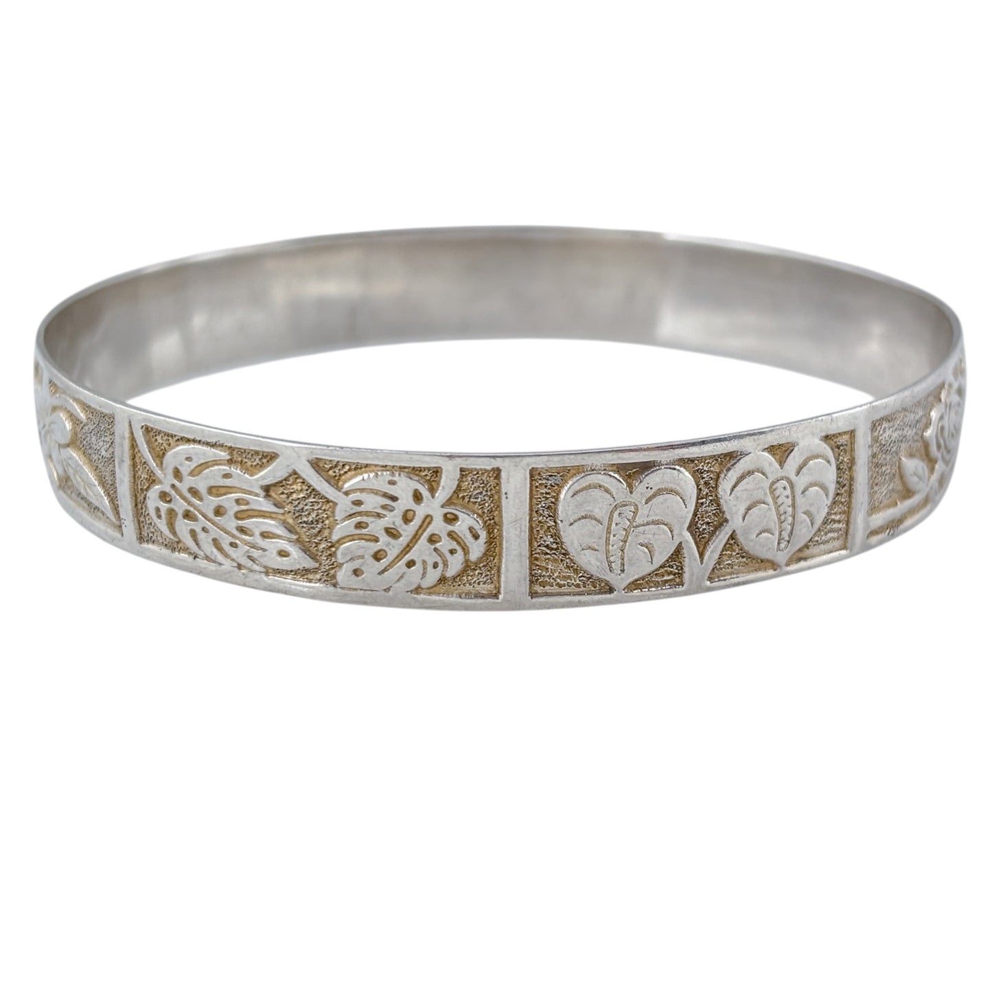 Vintage Sterling Silver 925 Floral Bangle Bracelet 9"