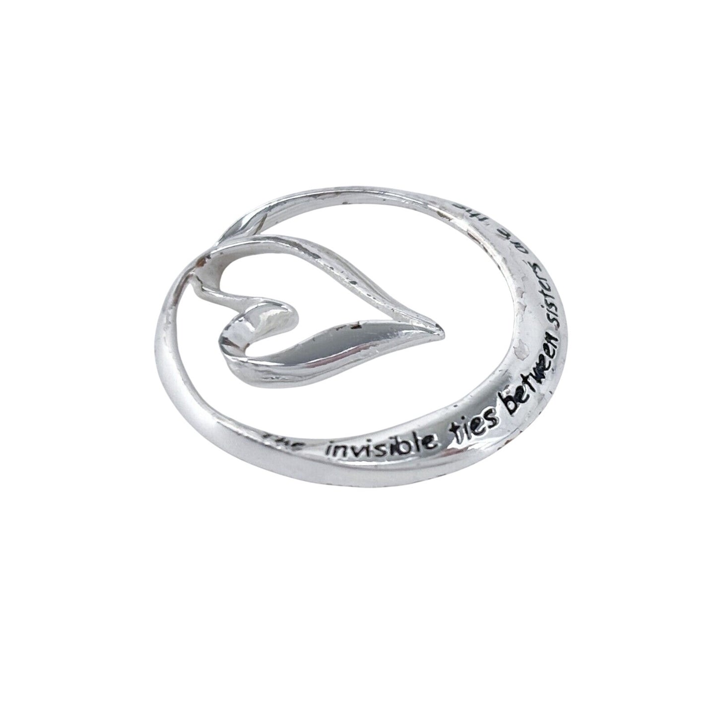 Vintage Sterling Silver 925 Sisters Heart Message Pendant