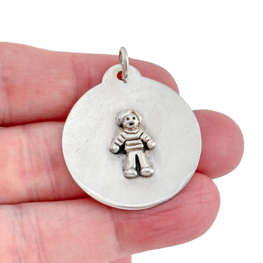 Vintage Sterling Silver 925 Child Figurine Disk Pendant