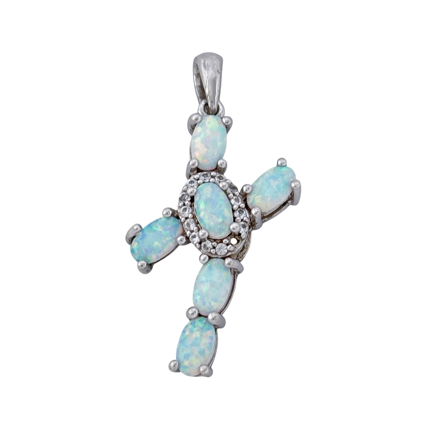 Vintage Sterling Silver 925 Opal Cubic Zirconia (missing 1 stone) Cross Pendant