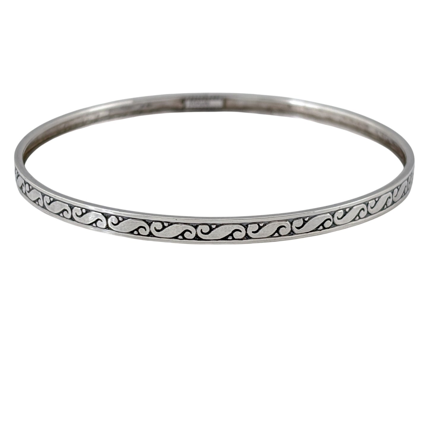 Vintage Sterling Silver 925 Scroll Bangle Bracelet 8"