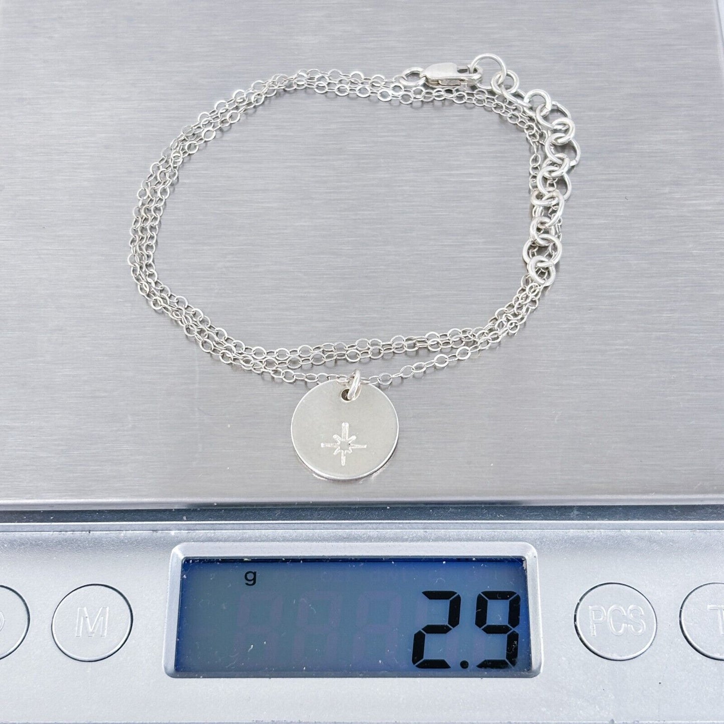 Vintage Sterling Silver 925 Disc Pendant Necklace 17.75"-19.25"