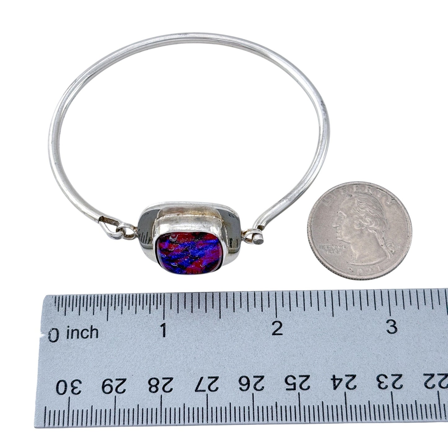 Vintage Sterling Silver 925 Square Dichroic Glass Bracelet 7"