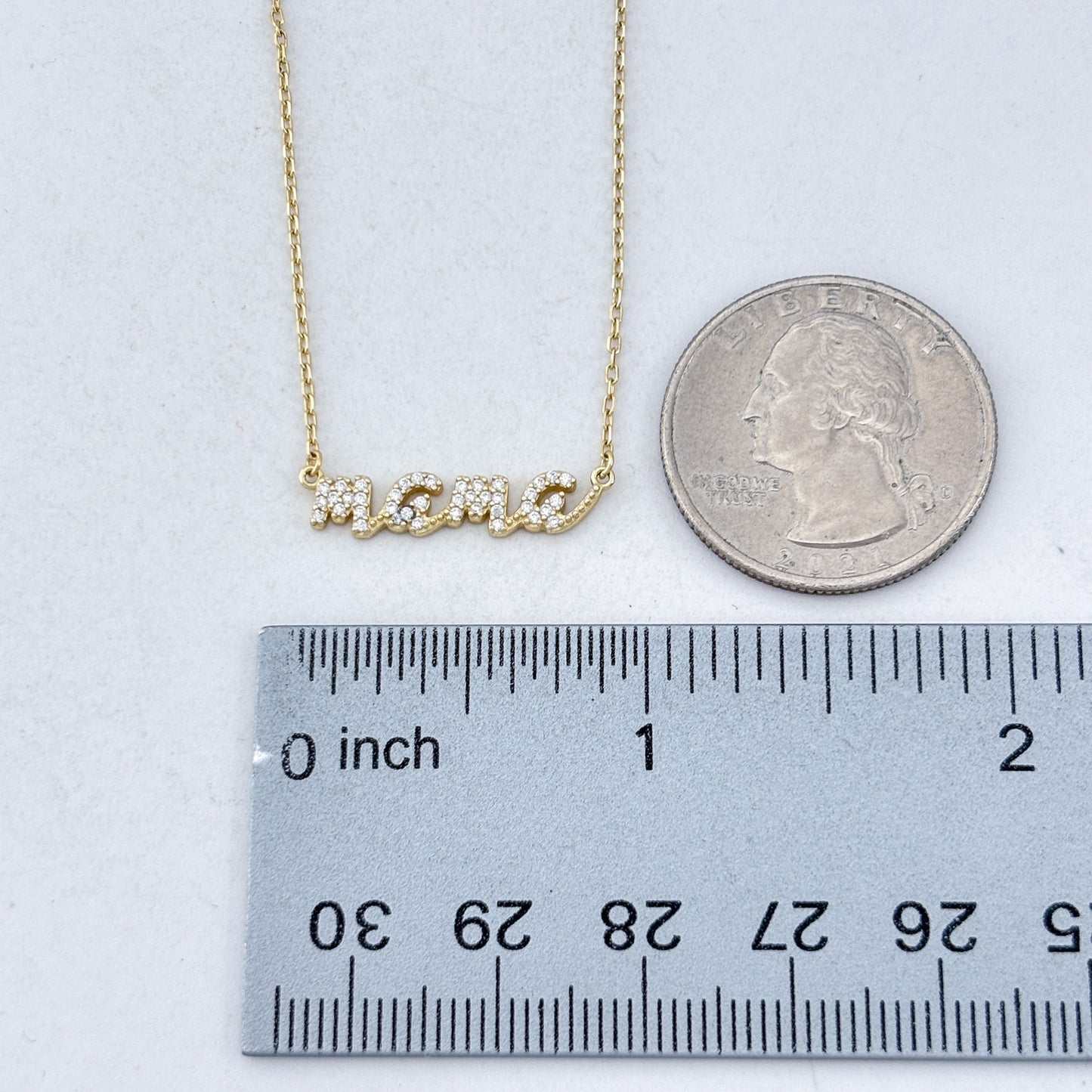 Vintage Sterling Silver 925 Mama Cubic Zirconia Necklace 16"-18"