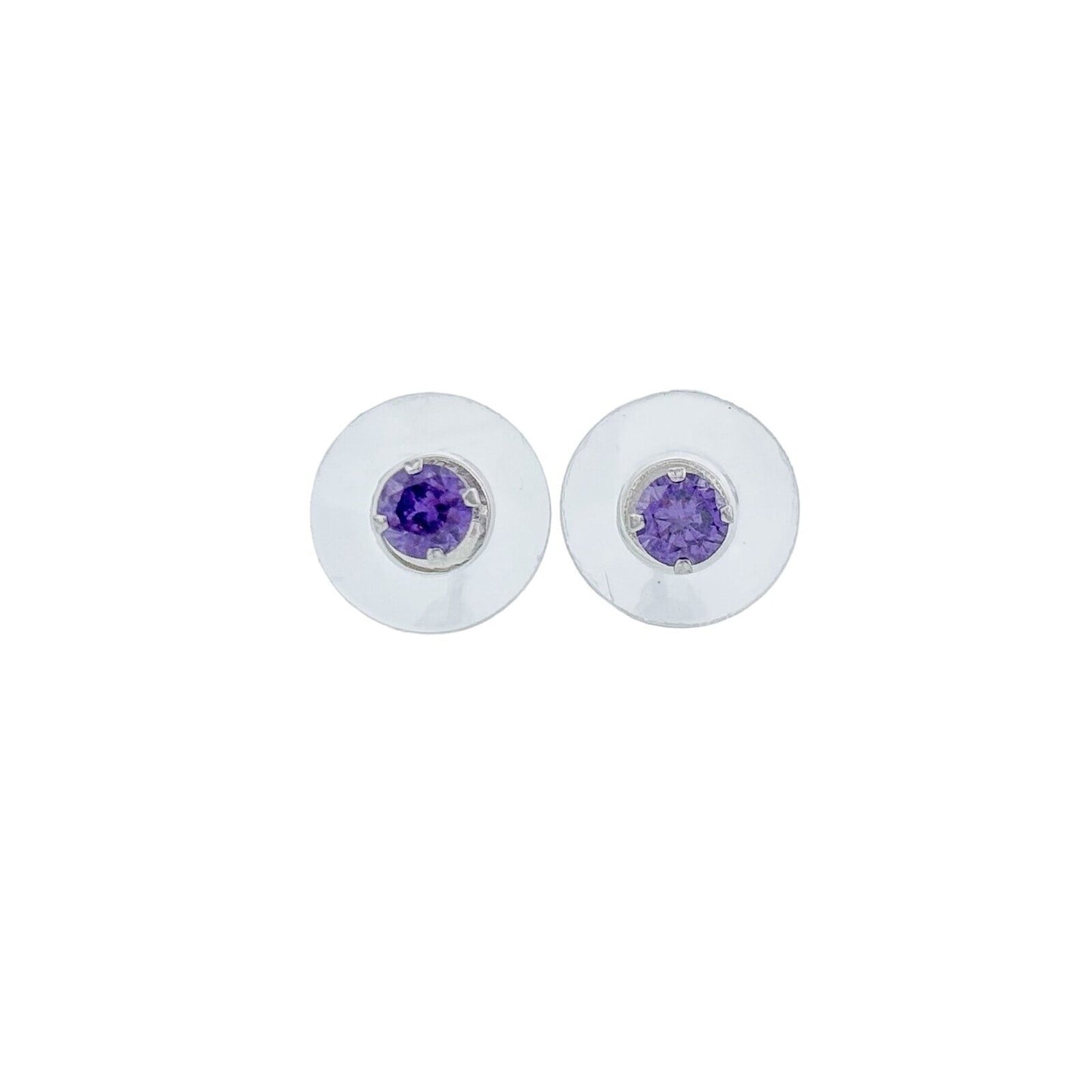 Vintage Sterling Silver 925 4mm Purple Cubic Zirconia Stud Earrings