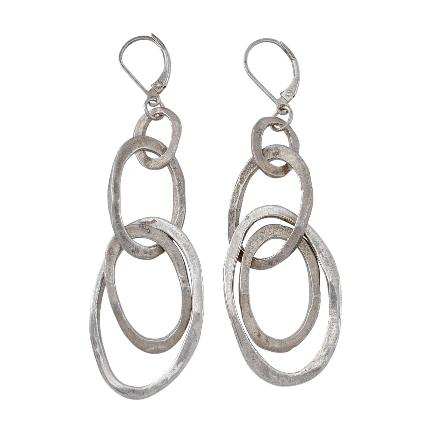 Vintage Sterling Silver 925 Linked Oval Dangle Earrings