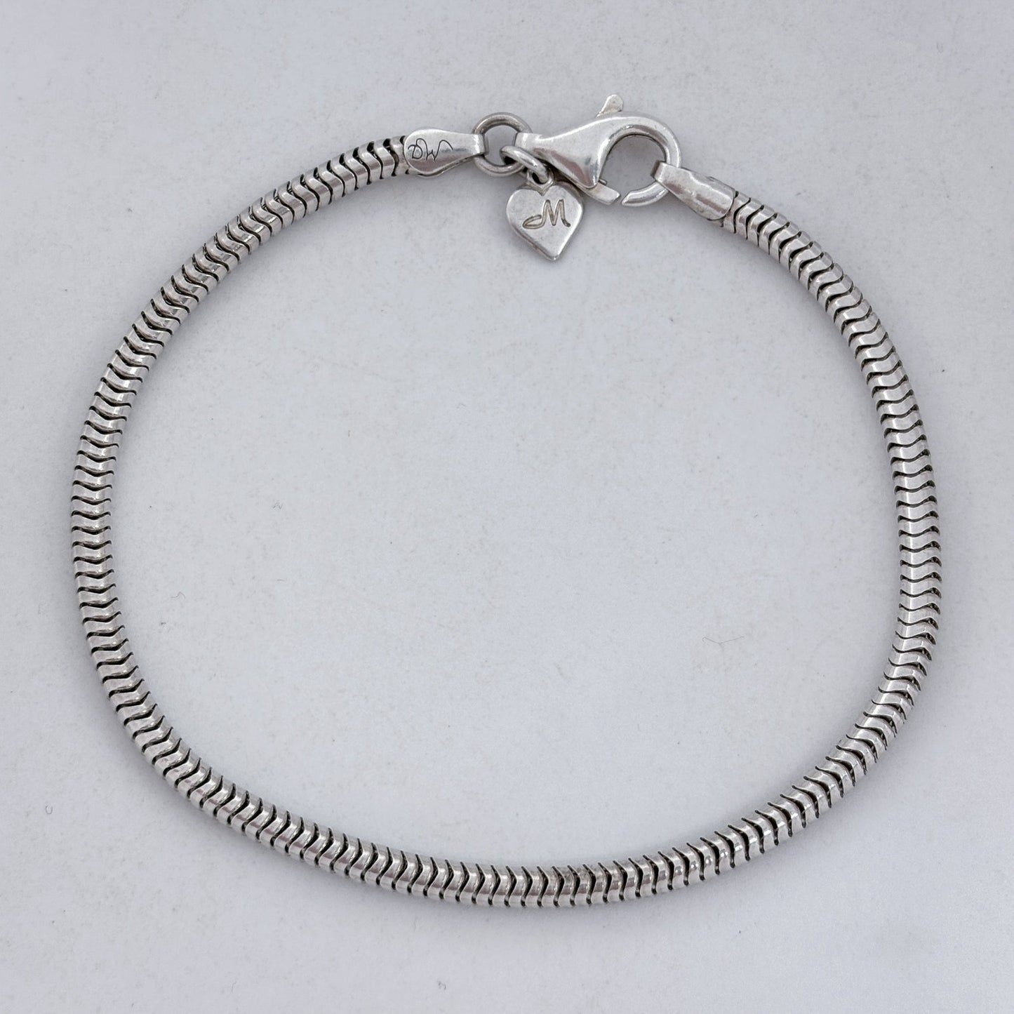 Vintage Sterling Silver 925 Snake Chain Charm Bracelet 7.5"