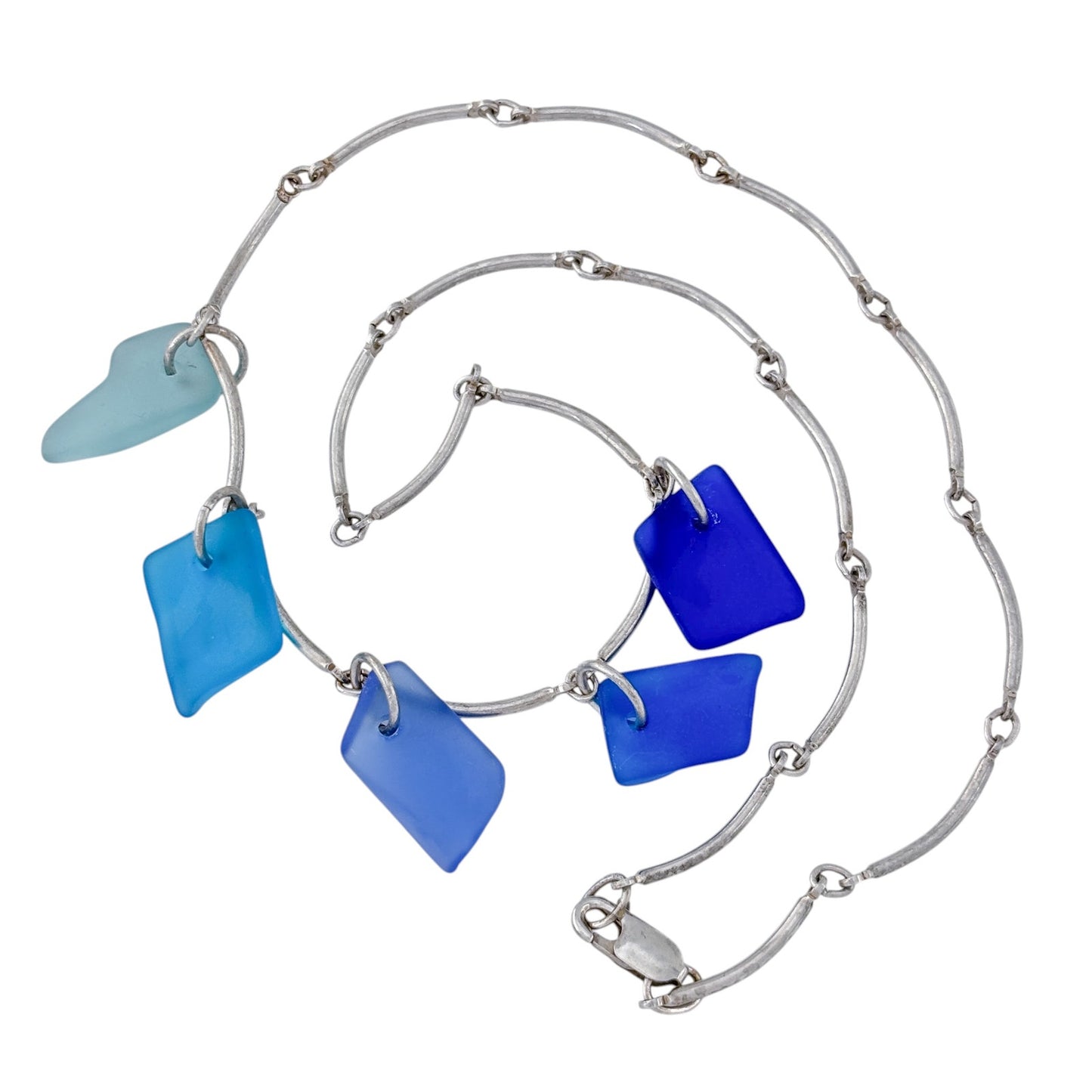 Vintage Sterling Silver 925 Blue Sea Glass Drop Necklace 17.5"