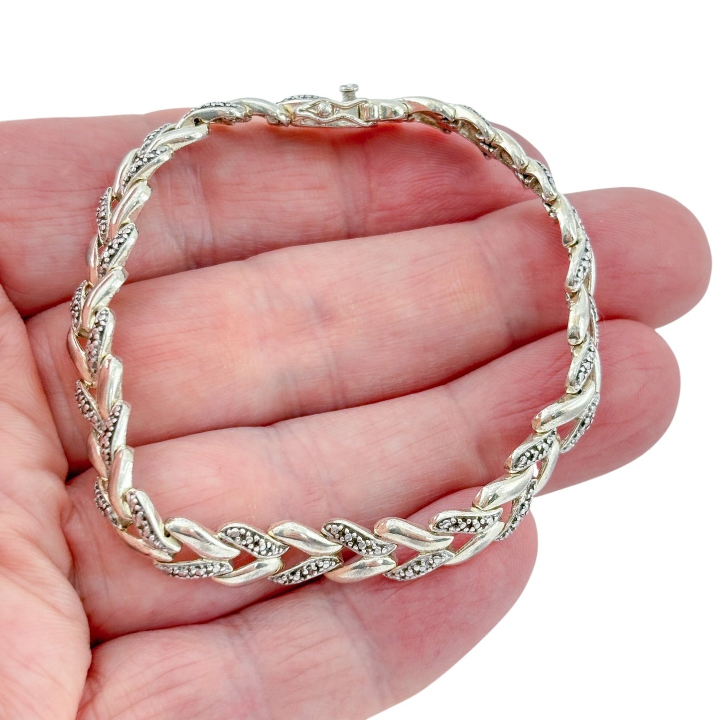 Vintage Sterling Silver 925 Studded Link Bracelet 7.25"