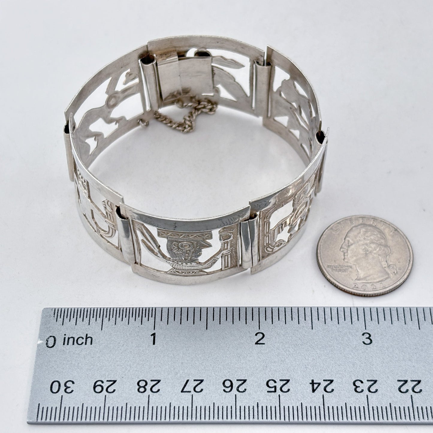 Vintage Sterling Silver 925 Peruvian Storyteller Panel Link Bracelet 7"