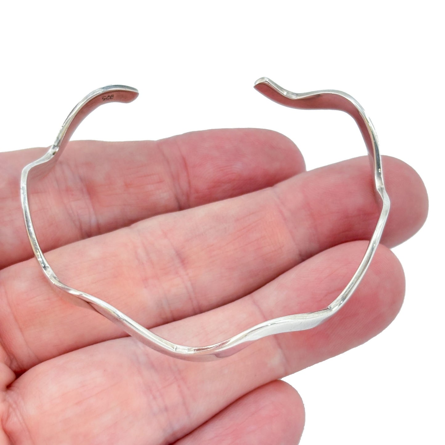 Vintage Sterling Silver 925 Wavy Cuff Bracelet 7"