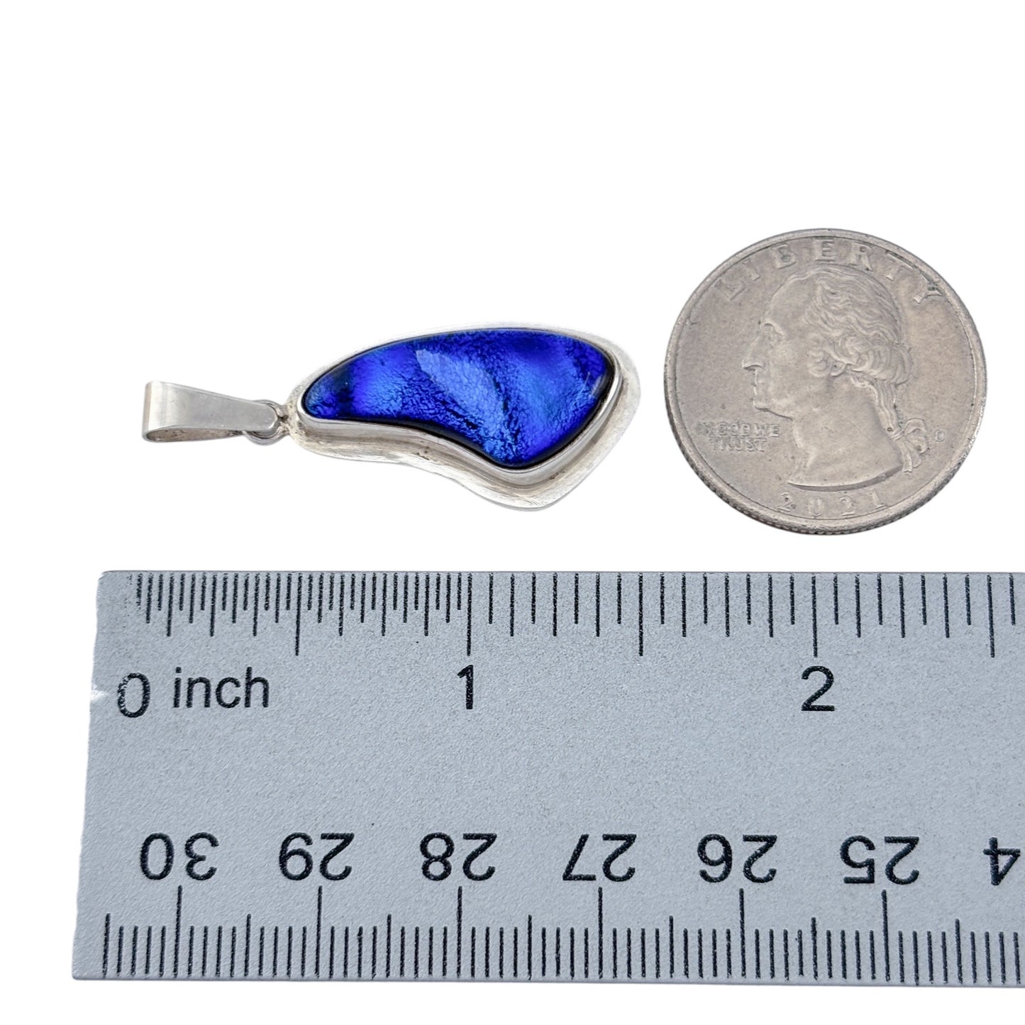 Vintage Sterling Silver 925 Blue Dichroic Glass Pendant
