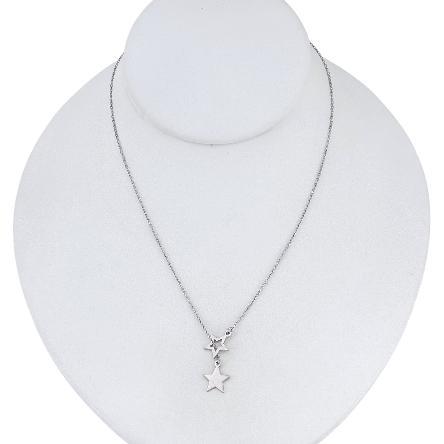 Vintage Sterling Silver 925 Double Star Pendant Necklace 14"-15.5"