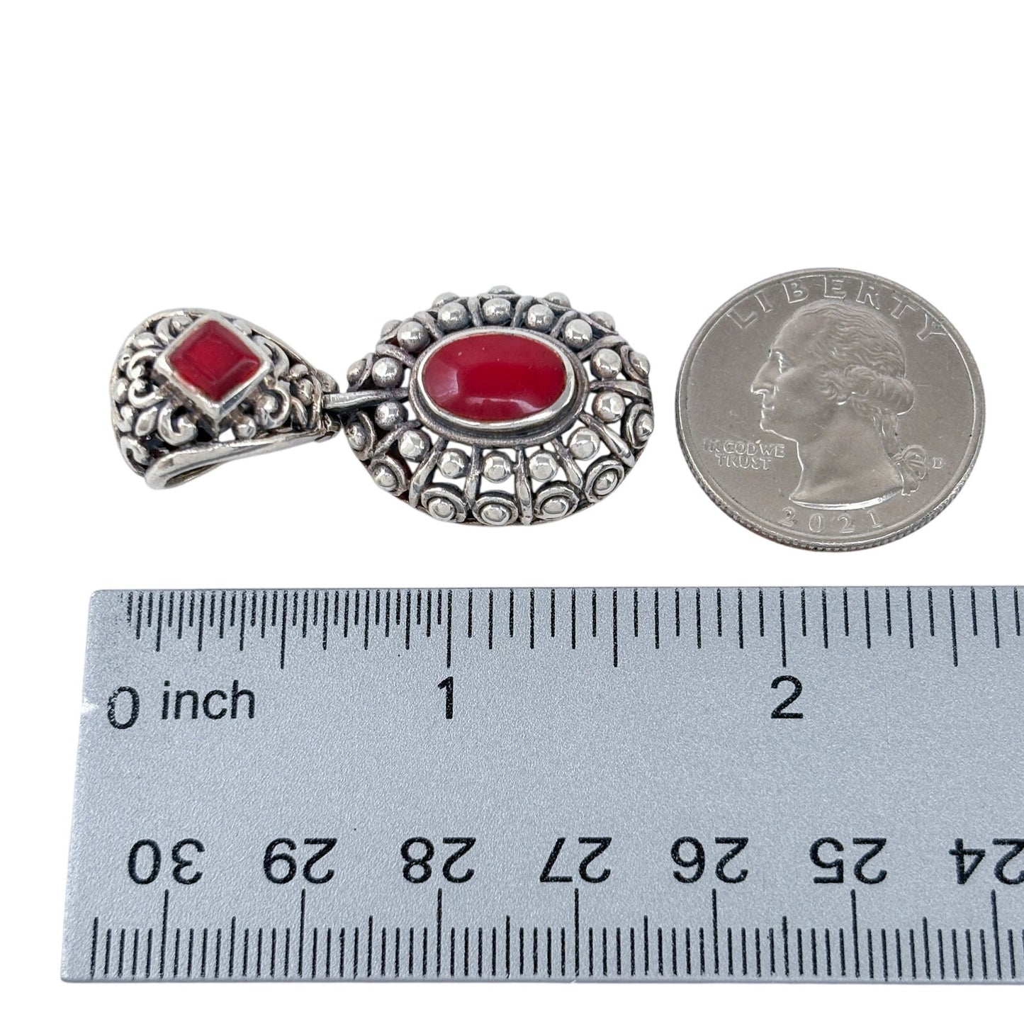 Vintage Sterling Silver 925 Red Enamel Pendant