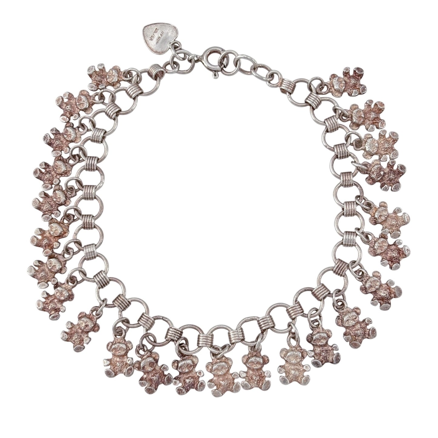 Vintage Sterling Silver 925 Teddy Bear Charm Bracelet 7"-7.5"