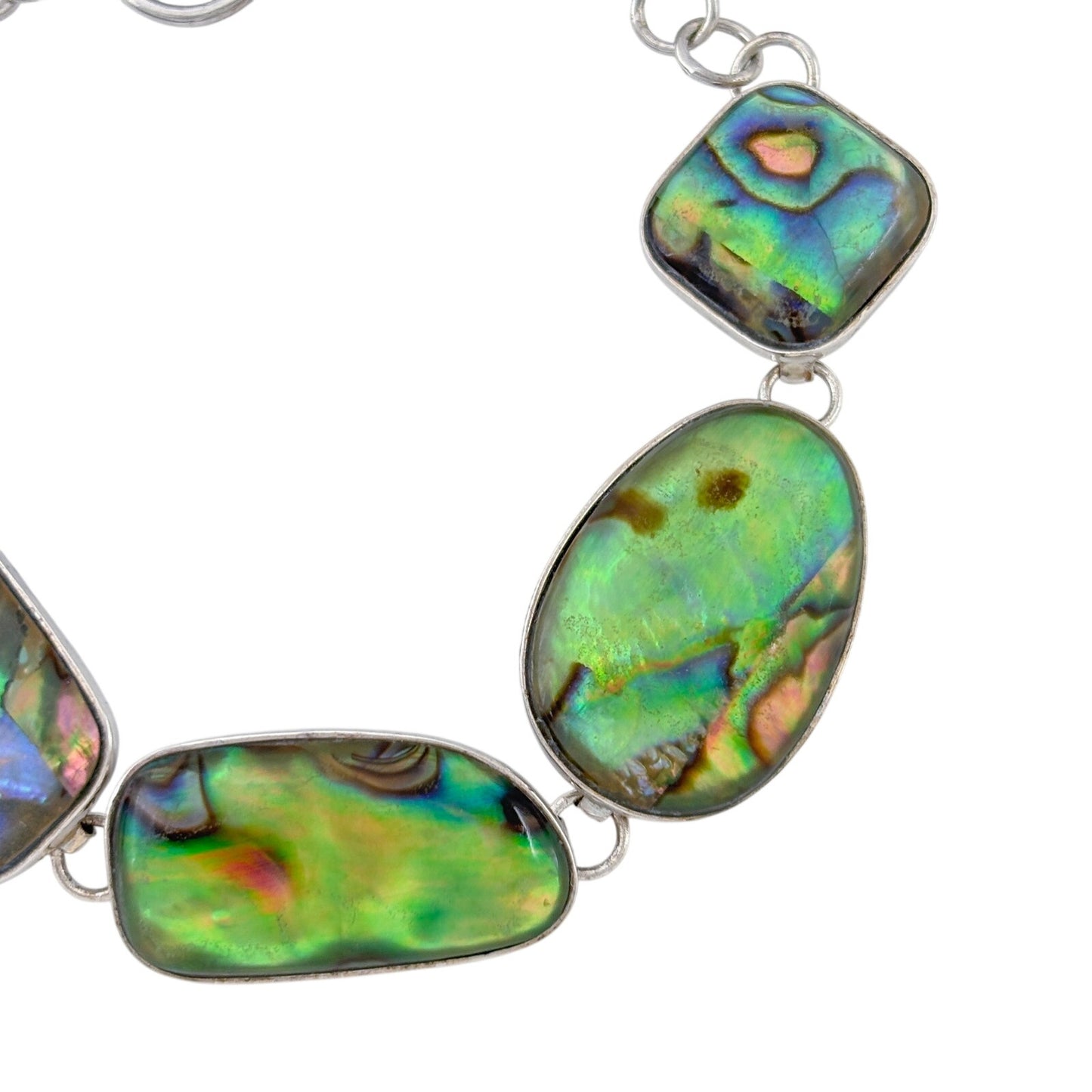 Vintage Sterling Silver 925 Abalone Link Bracelet 7”-7.75”