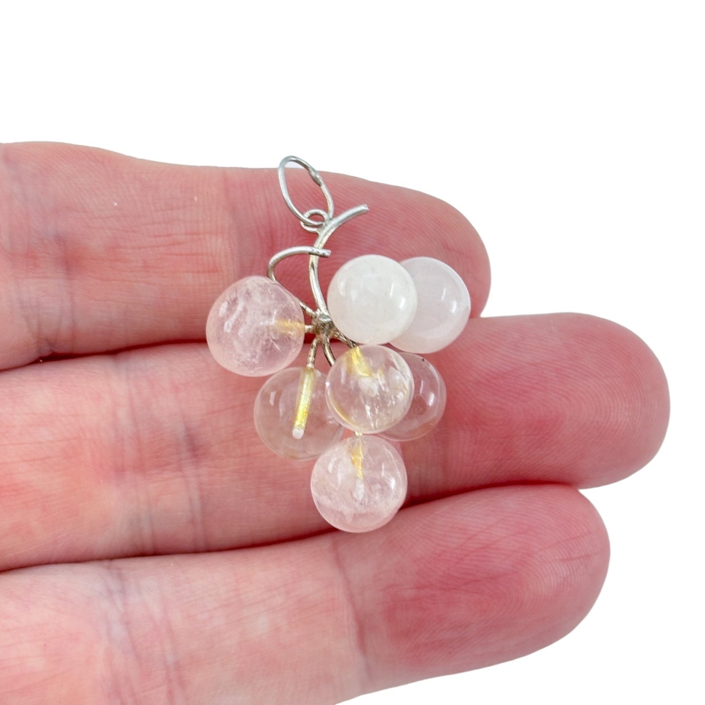 Vintage Sterling Silver 925 Rose Quartz Grape Cluster Pendant