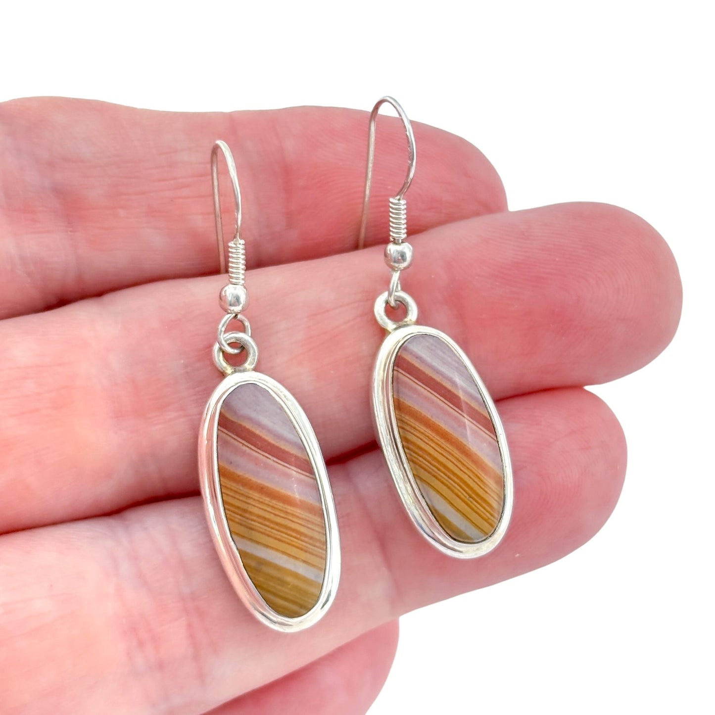 Vintage Sterling Silver 925 Banded Agate Earrings