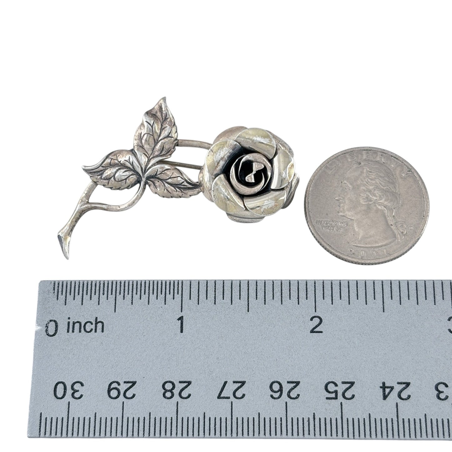 Vintage Sterling Silver 925 Rose Flower Brooch