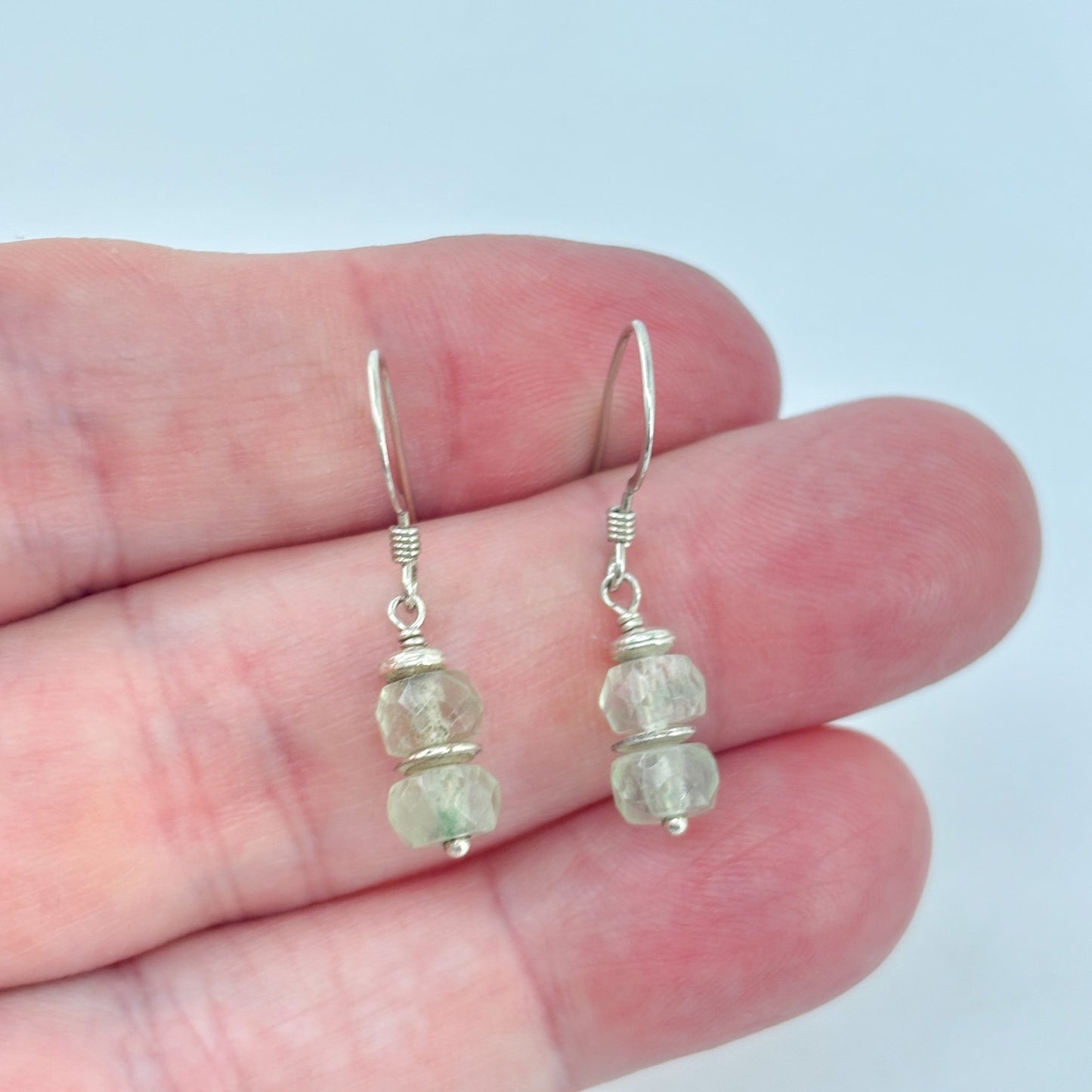 Vintage Sterling Silver 925 Prasiolite Green Amethyst Earrings