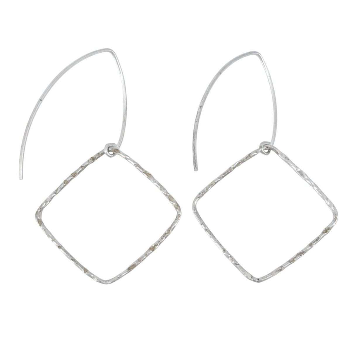 Vintage Sterling Silver 925 Textured Diamond-Shaped Dangle Earrings