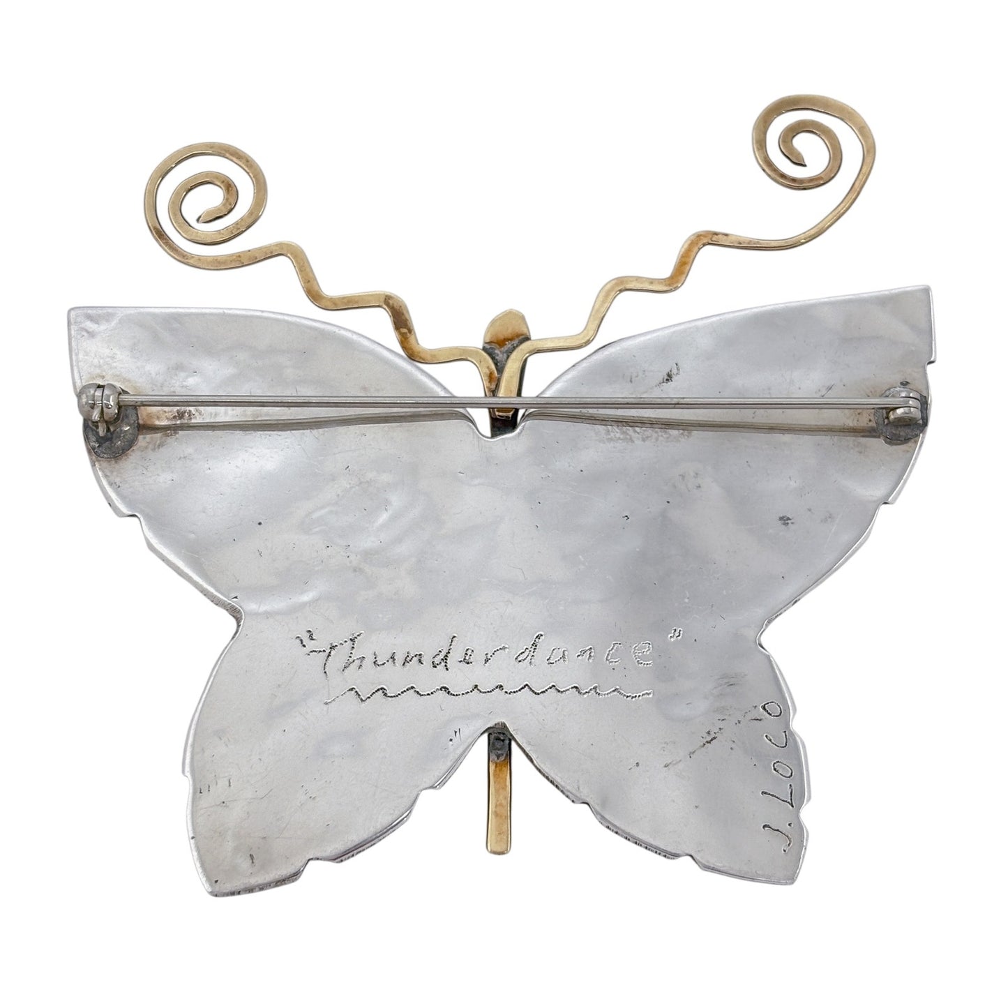 Jan Loco Sterling Silver Tufa Cast Eternal Spirit Thunderdance Butterfly Brooch