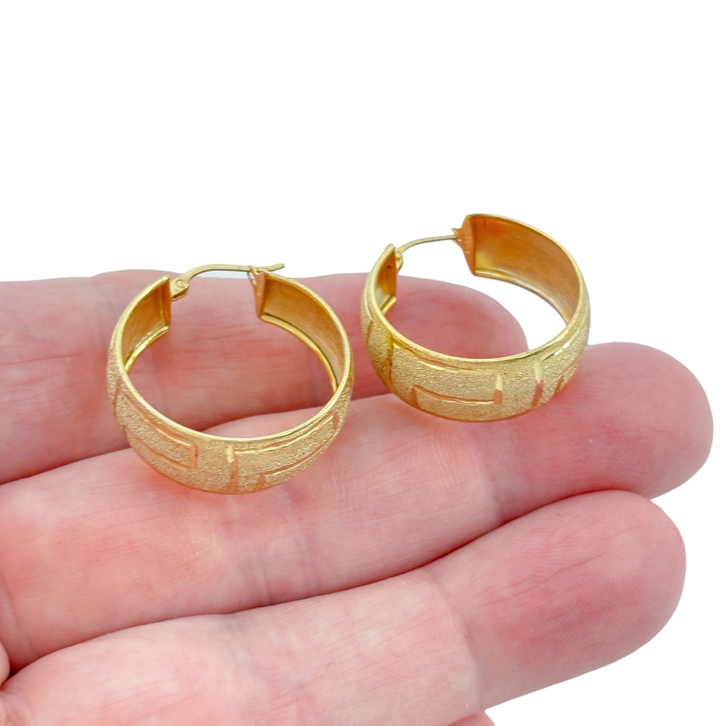 Vintage Gold-Tone Sterling Silver 925 Textured Hoop Earrings