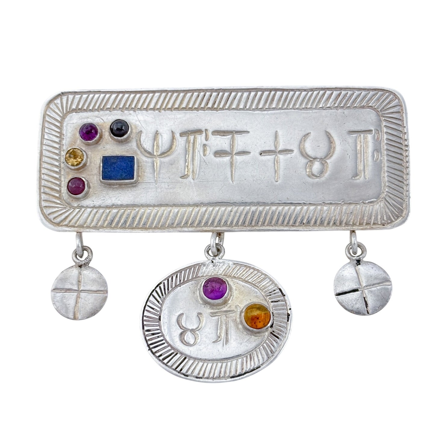 Vintage Sterling Silver 925 Gemstone Symbol Pendant Brooch