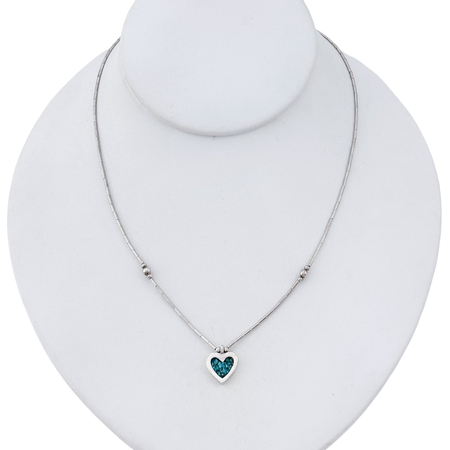 Vintage Sterling Silver 925 Turquoise Heart Necklace 16.5"