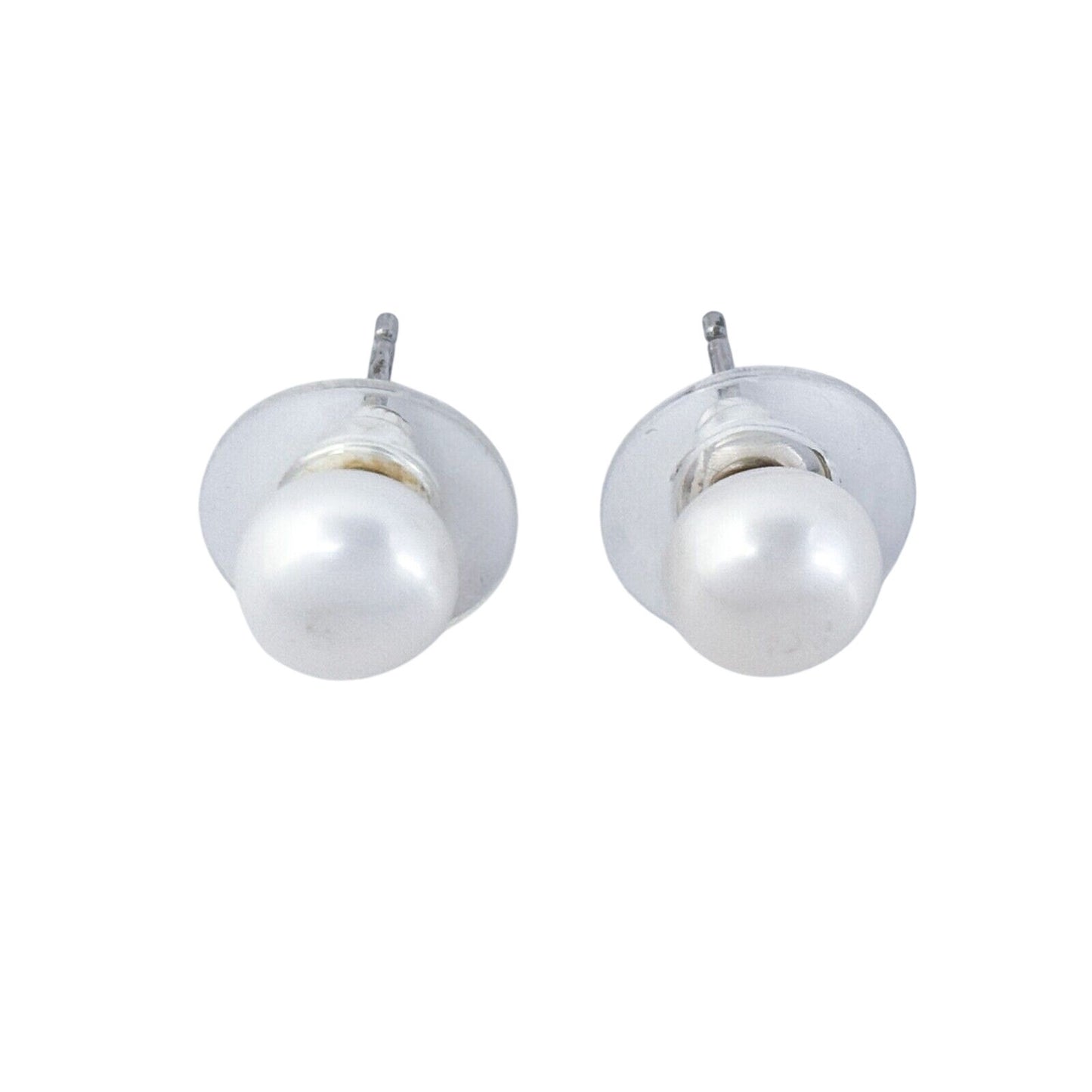 Vintage Sterling Silver 925 White Imitation Pearl Stud Earrings
