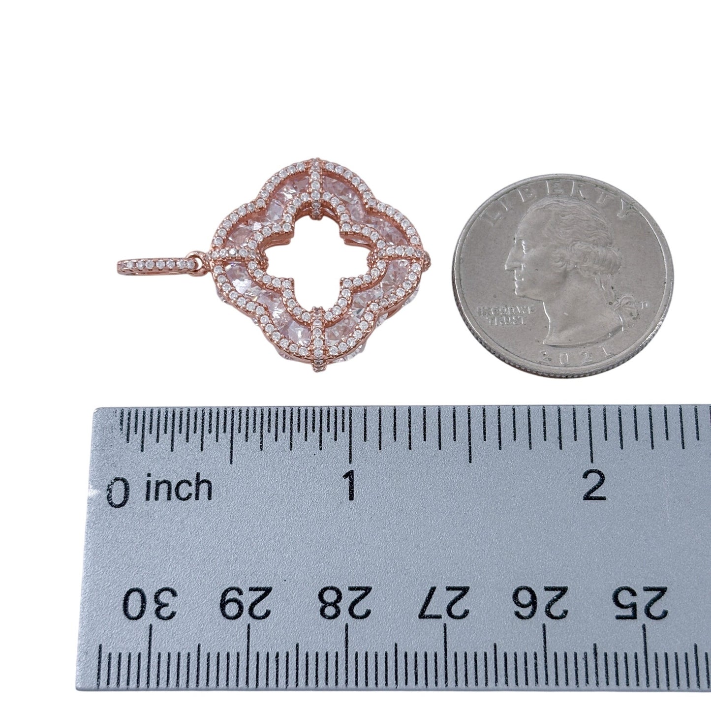 Vintage Rose Gold-Tone Sterling Silver 925 Cubic Zirconia Quatrefoil Pendant