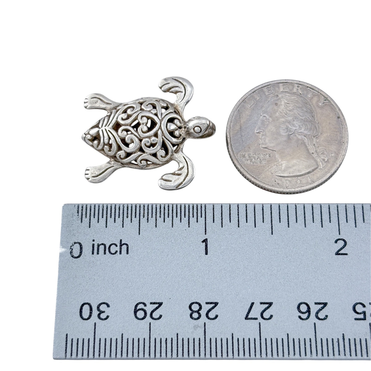 Vintage Sterling Silver 925 Filigree Sea Turtle Pendant