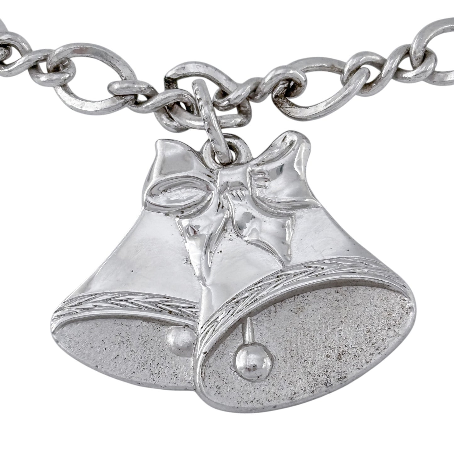 Vintage Sterling Silver 925 Double Bell Charm Bracelet 7.25"