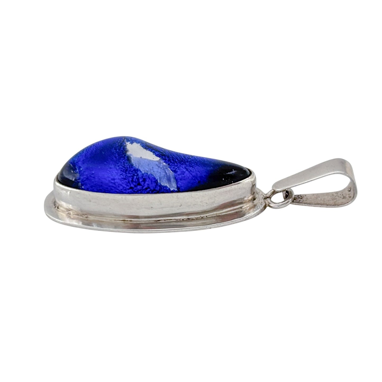 Vintage Sterling Silver 925 Blue Dichroic Glass Pendant