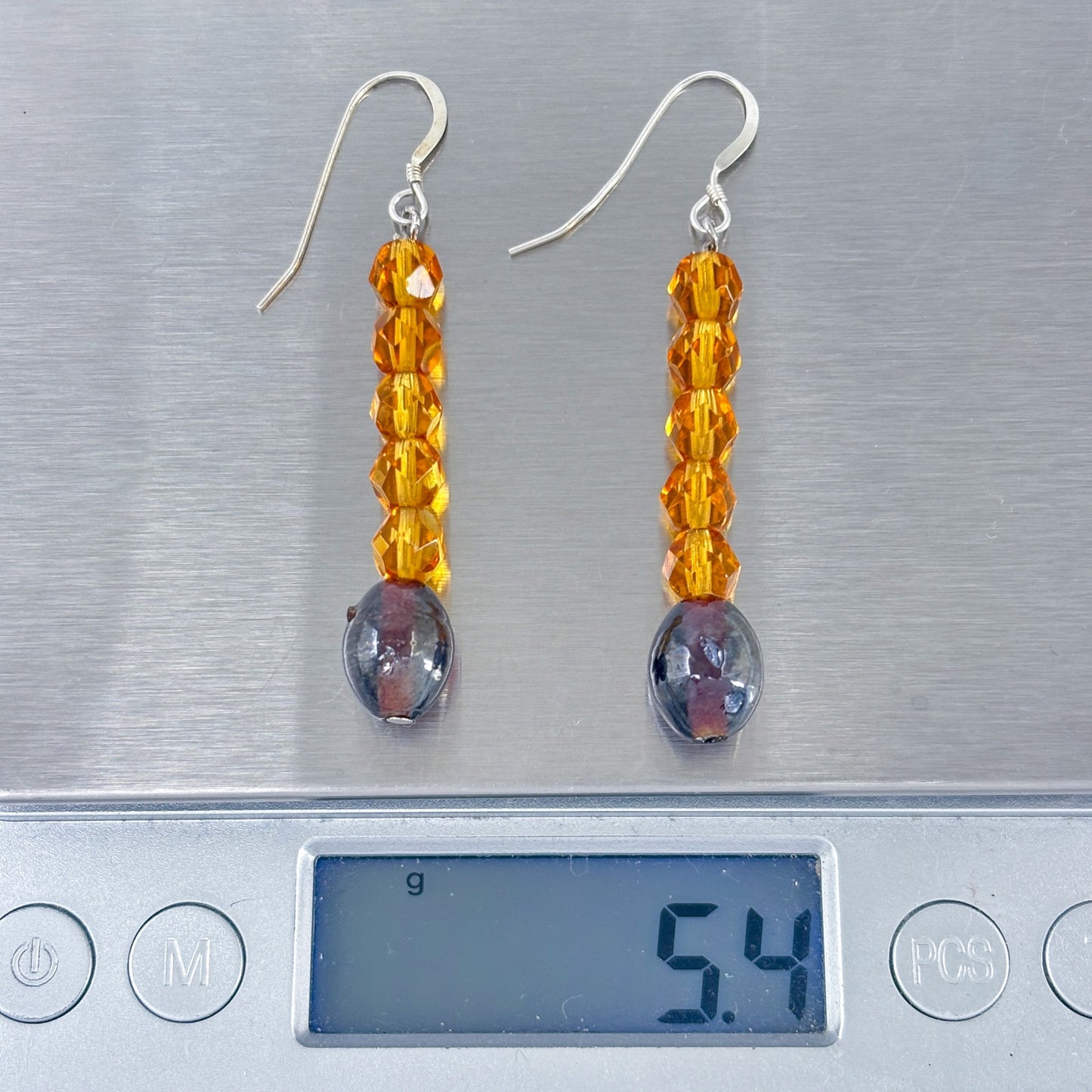 Vintage Sterling Silver 925 Orange Crystal Drop Earrings
