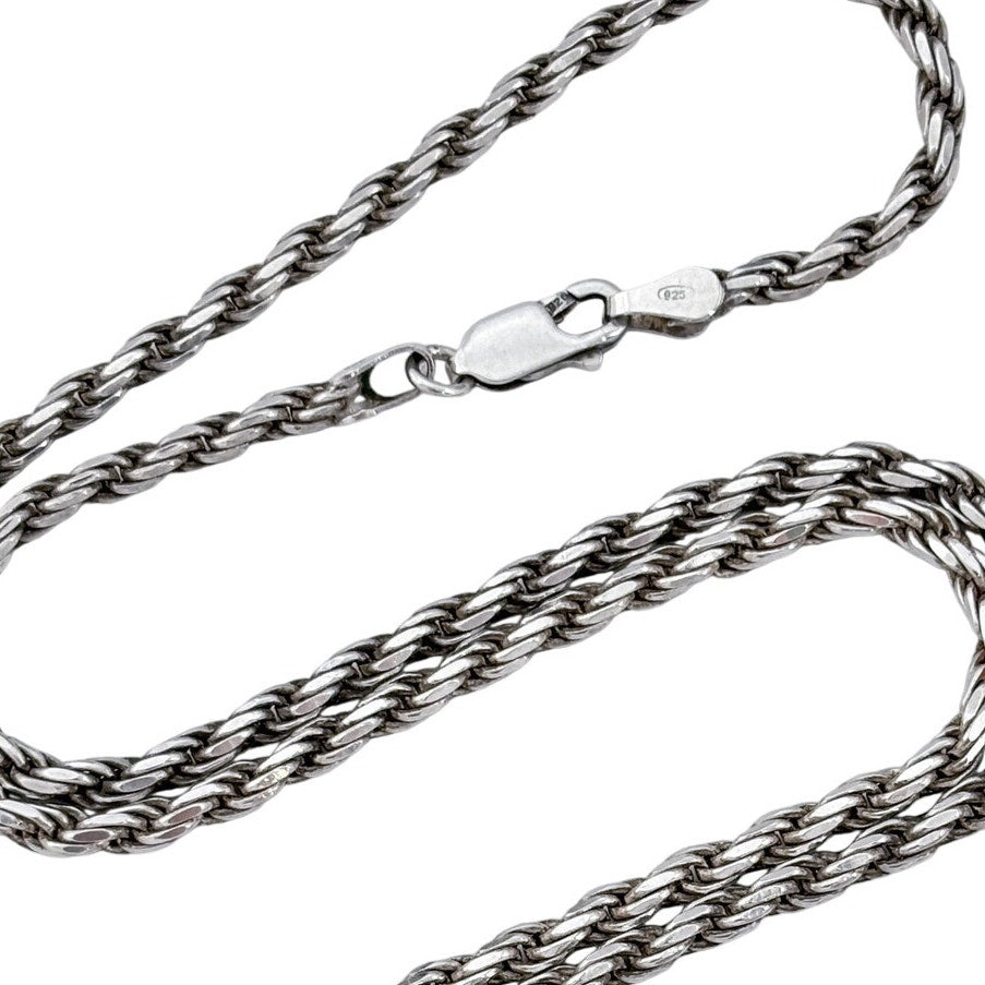 Vintage Italian Sterling Silver 925 Rope Link Chain Necklace 24"